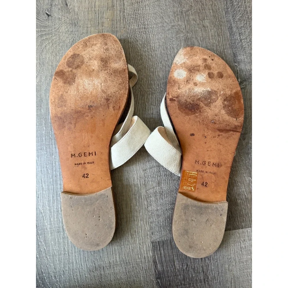 M.Gemi Beige Suede Leather Strappy Slide Sandals Made in Italy Womens Size 11/42